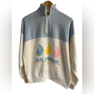 VTG 80s Pastel San Francisco 1/4 Zip M Sweatshirt Color-Block USA Made Sailboats